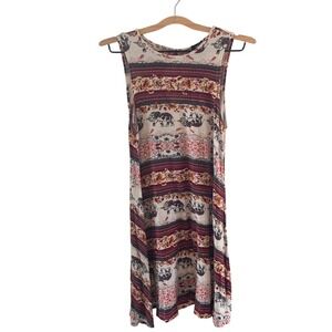 Rue21 Elephant Print Pullover Dress Sleeveless Casual Sundress Beige Black Red M